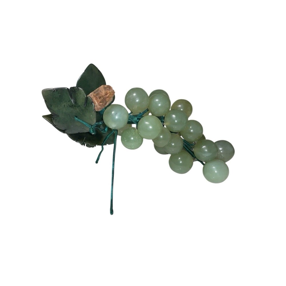 Vintage Light Green Glass Grape Cluster With Glass Leaves